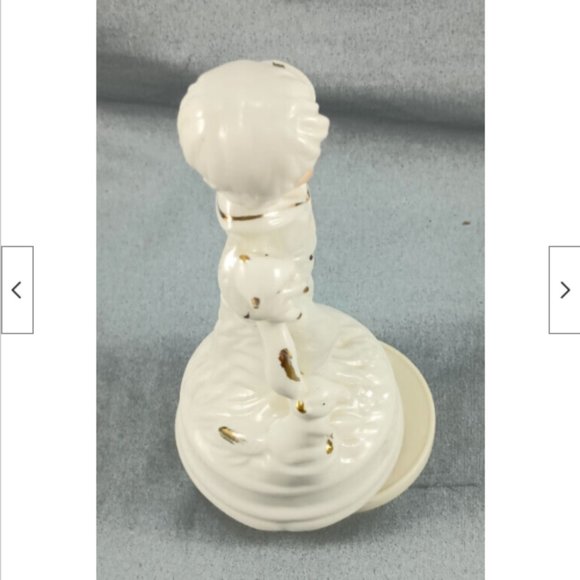 Vintage Small World Musical Spinning Ceramic Pearlescent White Gold Boy Figurine - Picture 7 of 8